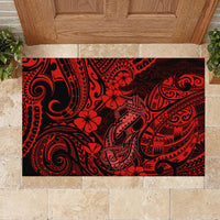 Hawaii Fish Hook Rubber Doormat Hibiscus Hawaii Tribal Tattoo Red Version LT01 - Polynesian Pride