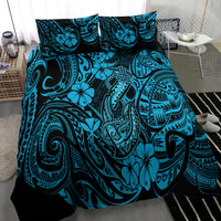 Hawaii Fish Hook Bedding Set Hibiscus Hawaii Tribal Tattoo Sky Blue Version LT01 - Polynesian Pride