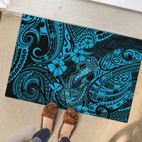 Hawaii Fish Hook Rubber Doormat Hibiscus Hawaii Tribal Tattoo Sky Blue Version LT01 - Polynesian Pride