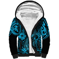 Hawaii Fish Hook Sherpa Hoodie Hibiscus Hawaii Tribal Tattoo Sky Blue Version LT01 Unisex Blue - Polynesian Pride