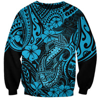Hawaii Fish Hook Sweatshirt Hibiscus Hawaii Tribal Tattoo Sky Blue Version LT01 Unisex Blue - Polynesian Pride