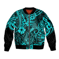 Hawaii Fish Hook Bomber Jacket Hibiscus Hawaii Tribal Tattoo Turquoise Version LT01 Unisex Turquoise - Polynesian Pride