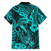 Hawaii Fish Hook Family Matching Puletasi Dress and Hawaiian Shirt Hibiscus Hawaii Tribal Tattoo Turquoise Version LT01 - Polynesian Pride