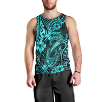 Hawaii Fish Hook Men Tank Top Hibiscus Hawaii Tribal Tattoo Turquoise Version LT01 - Polynesian Pride