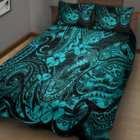 Hawaii Fish Hook Quilt Bed Set Hibiscus Hawaii Tribal Tattoo Turquoise Version LT01 - Polynesian Pride
