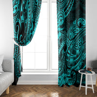 Hawaii Fish Hook Window Curtain Hibiscus Hawaii Tribal Tattoo Turquoise Version LT01 - Polynesian Pride