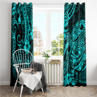 Hawaii Fish Hook Window Curtain Hibiscus Hawaii Tribal Tattoo Turquoise Version LT01 - Polynesian Pride