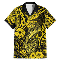 Hawaii Fish Hook Family Matching Mermaid Dress and Hawaiian Shirt Hibiscus Hawaii Tribal Tattoo Yellow Version LT01 Dad's Shirt - Short Sleeve Yellow - Polynesian Pride