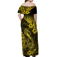 Hawaii Fish Hook Off Shoulder Maxi Dress Hibiscus Hawaii Tribal Tattoo Yellow Version LT01 - Polynesian Pride