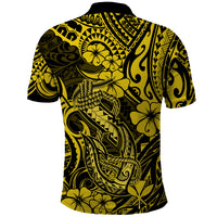 Hawaii Fish Hook Polo Shirt Hibiscus Hawaii Tribal Tattoo Yellow Version LT01 - Polynesian Pride