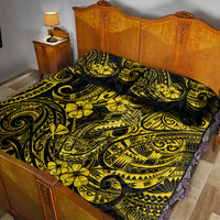 Hawaii Fish Hook Quilt Bed Set Hibiscus Hawaii Tribal Tattoo Yellow Version LT01 - Polynesian Pride
