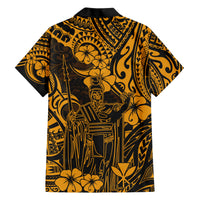 Hawaii King Kamehameha Family Matching Short Sleeve Bodycon Dress and Hawaiian Shirt Polynesian Pattern Gold Version LT01 - Polynesian Pride
