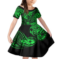 Hawaii King Kamehameha Family Matching Mermaid Dress and Hawaiian Shirt Polynesian Pattern Green Version LT01 Daughter's Dress Green - Polynesian Pride