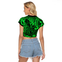 Hawaii King Kamehameha Raglan Cropped T Shirt Polynesian Pattern Green Version LT01 - Polynesian Pride