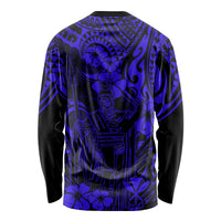 Hawaii King Kamehameha Long Sleeve Shirt Polynesian Pattern Navy Blue Version LT01 - Polynesian Pride