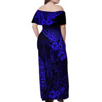 Hawaii King Kamehameha Off Shoulder Maxi Dress Polynesian Pattern Navy Blue Version LT01 - Polynesian Pride