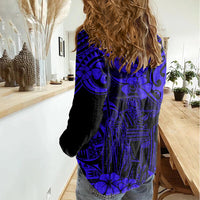 Hawaii King Kamehameha Women Casual Shirt Polynesian Pattern Navy Blue Version LT01 - Polynesian Pride