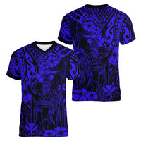 Hawaii King Kamehameha Women V Neck T Shirt Polynesian Pattern Navy Blue Version LT01 - Polynesian Pride