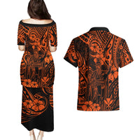 Hawaii King Kamehameha Couples Matching Puletasi Dress and Hawaiian Shirt Polynesian Pattern Orange Version LT01 - Polynesian Pride