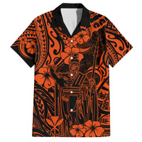 Hawaii King Kamehameha Family Matching Summer Maxi Dress and Hawaiian Shirt Polynesian Pattern Orange Version LT01 Dad's Shirt - Short Sleeve Orange - Polynesian Pride