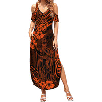 Hawaii King Kamehameha Family Matching Summer Maxi Dress and Hawaiian Shirt Polynesian Pattern Orange Version LT01 Mom's Dress Orange - Polynesian Pride