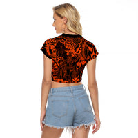 Hawaii King Kamehameha Raglan Cropped T Shirt Polynesian Pattern Orange Version LT01 - Polynesian Pride