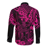 Hawaii King Kamehameha Long Sleeve Button Shirt Polynesian Pattern Pink Version LT01 - Polynesian Pride
