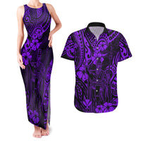 Hawaii King Kamehameha Couples Matching Tank Maxi Dress and Hawaiian Shirt Polynesian Pattern Purple Version LT01 Purple - Polynesian Pride