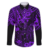 Hawaii King Kamehameha Family Matching Mermaid Dress and Hawaiian Shirt Polynesian Pattern Purple Version LT01 Dad's Shirt - Long Sleeve Purple - Polynesian Pride