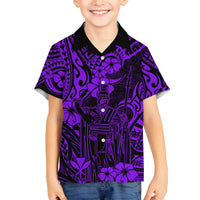 Hawaii King Kamehameha Family Matching Summer Maxi Dress and Hawaiian Shirt Polynesian Pattern Purple Version LT01 Son's Shirt Purple - Polynesian Pride