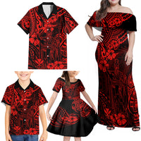 Hawaii King Kamehameha Family Matching Off Shoulder Maxi Dress and Hawaiian Shirt Polynesian Pattern Red Version LT01 - Polynesian Pride