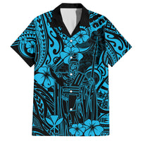 Hawaii King Kamehameha Family Matching Summer Maxi Dress and Hawaiian Shirt Polynesian Pattern Sky Blue Version LT01 Dad's Shirt - Short Sleeve Blue - Polynesian Pride