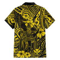 Hawaii King Kamehameha Family Matching Off Shoulder Short Dress and Hawaiian Shirt Polynesian Pattern Yellow Version LT01 - Polynesian Pride