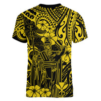 Hawaii King Kamehameha Women V Neck T Shirt Polynesian Pattern Yellow Version LT01 - Polynesian Pride