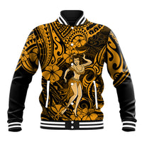 Hawaii Hula Girl Baseball Jacket Polynesian Pattern Gold Version LT01 Unisex Gold - Polynesian Pride