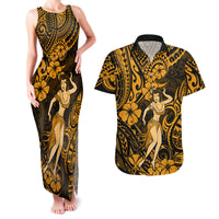 Hawaii Hula Girl Couples Matching Tank Maxi Dress and Hawaiian Shirt Polynesian Pattern Gold Version LT01 Gold - Polynesian Pride