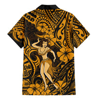 Hawaii Hula Girl Family Matching Mermaid Dress and Hawaiian Shirt Polynesian Pattern Gold Version LT01 - Polynesian Pride