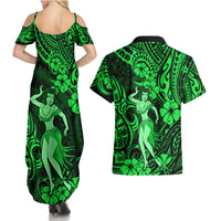 Hawaii Hula Girl Couples Matching Summer Maxi Dress and Hawaiian Shirt Polynesian Pattern Green Version LT01 - Polynesian Pride