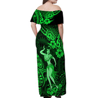 Hawaii Hula Girl Off Shoulder Maxi Dress Polynesian Pattern Green Version LT01 - Polynesian Pride