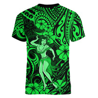 Hawaii Hula Girl Women V Neck T Shirt Polynesian Pattern Green Version LT01 - Polynesian Pride