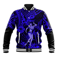 Hawaii Hula Girl Baseball Jacket Polynesian Pattern Navy Blue Version LT01 Unisex Blue - Polynesian Pride