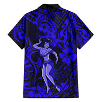 Hawaii Hula Girl Family Matching Long Sleeve Bodycon Dress and Hawaiian Shirt Polynesian Pattern Navy Blue Version LT01 - Polynesian Pride