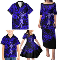 Hawaii Hula Girl Family Matching Puletasi Dress and Hawaiian Shirt Polynesian Pattern Navy Blue Version LT01 - Polynesian Pride