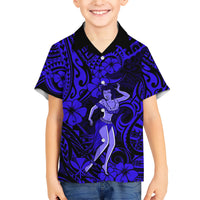 Hawaii Hula Girl Family Matching Short Sleeve Bodycon Dress and Hawaiian Shirt Polynesian Pattern Navy Blue Version LT01 Son's Shirt Blue - Polynesian Pride