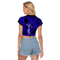 Hawaii Hula Girl Raglan Cropped T Shirt Polynesian Pattern Navy Blue Version LT01 - Polynesian Pride