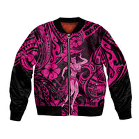 Hawaii Hula Girl Sleeve Zip Bomber Jacket Polynesian Pattern Pink Version LT01 Unisex Pink - Polynesian Pride