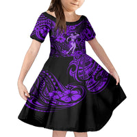 Hawaii Hula Girl Family Matching Tank Maxi Dress and Hawaiian Shirt Hibiscus Hawaii Tribal Tattoo Purple Version LT01 Daughter's Dress Purple - Polynesian Pride