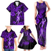 Hawaii Hula Girl Family Matching Tank Maxi Dress and Hawaiian Shirt Hibiscus Hawaii Tribal Tattoo Purple Version LT01 - Polynesian Pride