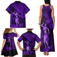 Hawaii Hula Girl Family Matching Tank Maxi Dress and Hawaiian Shirt Hibiscus Hawaii Tribal Tattoo Purple Version LT01 - Polynesian Pride