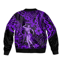 Hawaii Hula Girl Sleeve Zip Bomber Jacket Hibiscus Hawaii Tribal Tattoo Purple Version LT01 - Polynesian Pride
